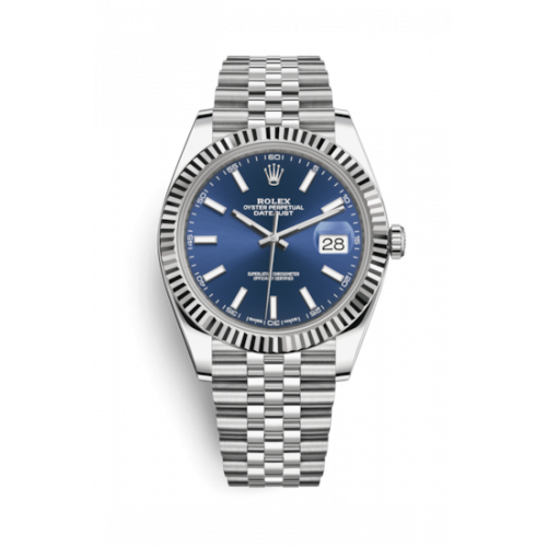 ROLEX DATE JUST II STAINLESS STEEL FLUTED BEZEL BLUE JUBILEE